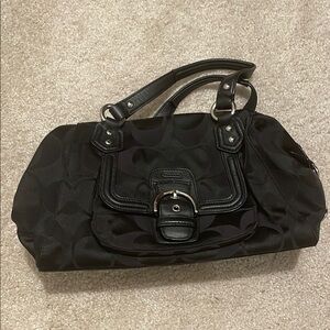 Coach Black Shoulder Bag with Textured Fabric and Rounded Handles